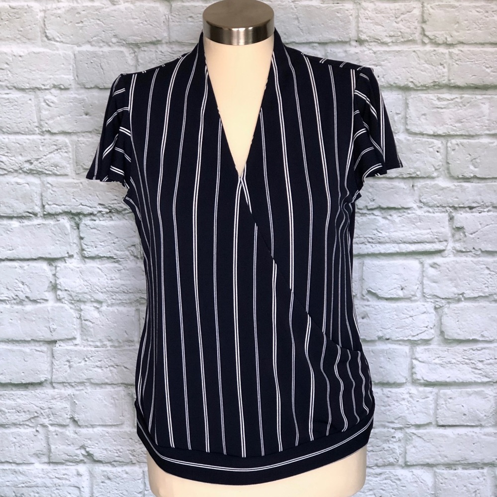 NWT Adrianna Papell Navy White Stripe Top